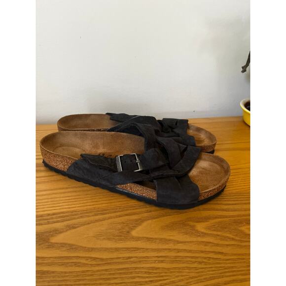 Birkenstock LUGANO Sandals Slip On Mens Sz EU 43 US 10 Leather Suede Black main image 6